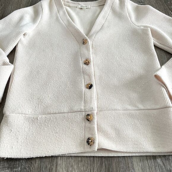Madewell Ottoman Rib Cardigan Top Bleached Linen - Size: XS - Picture 9 of 10